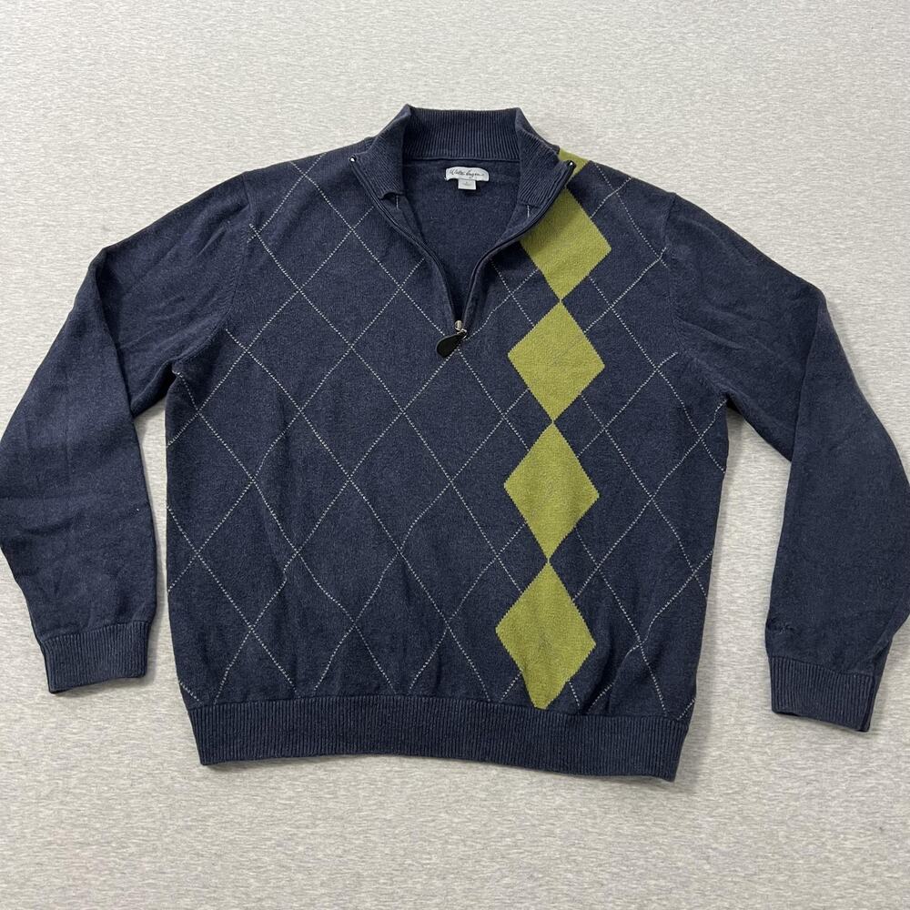 Walter Hagen Sweater‎ Mens Large Blue Argyle Quarter Zip Golf Pullover Preppy